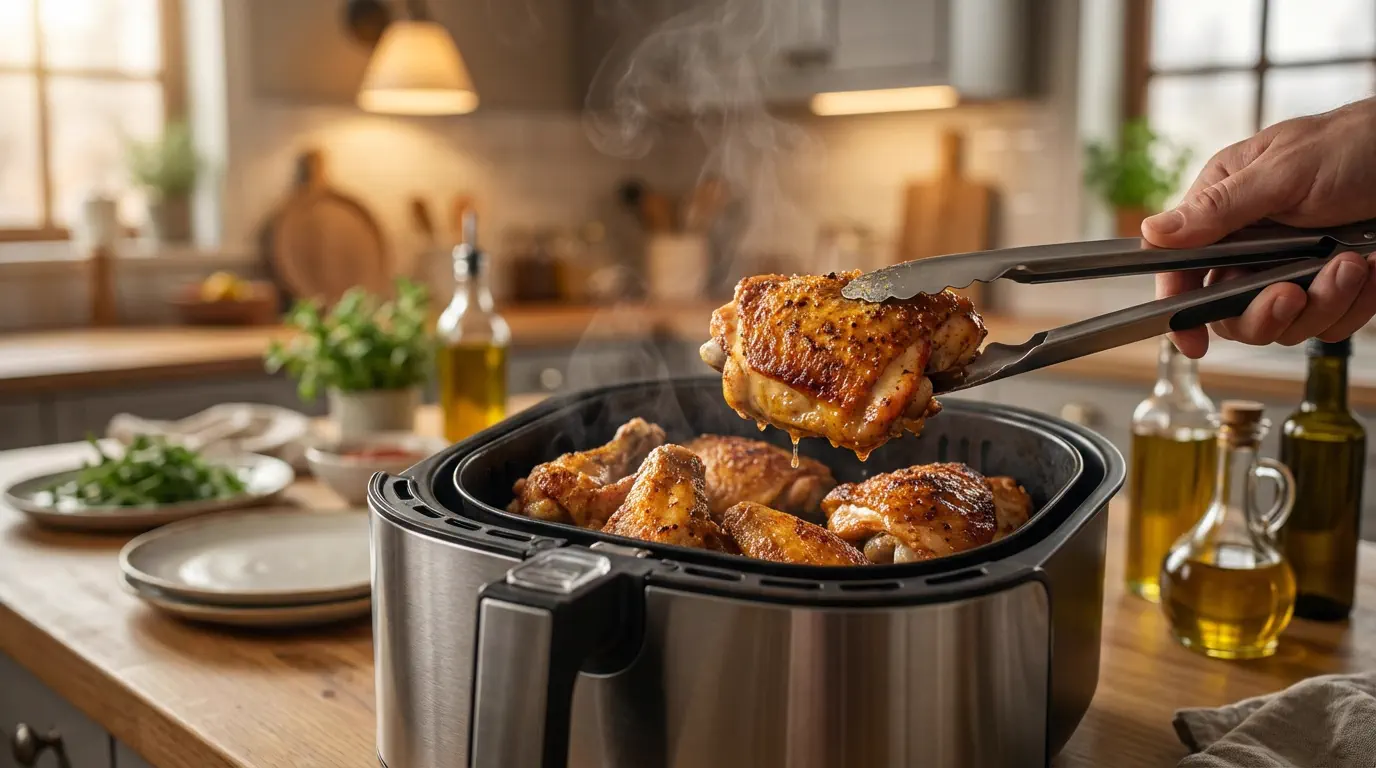 Frango crocante na Air Fryer fácil com pedaços dourados e suculentos