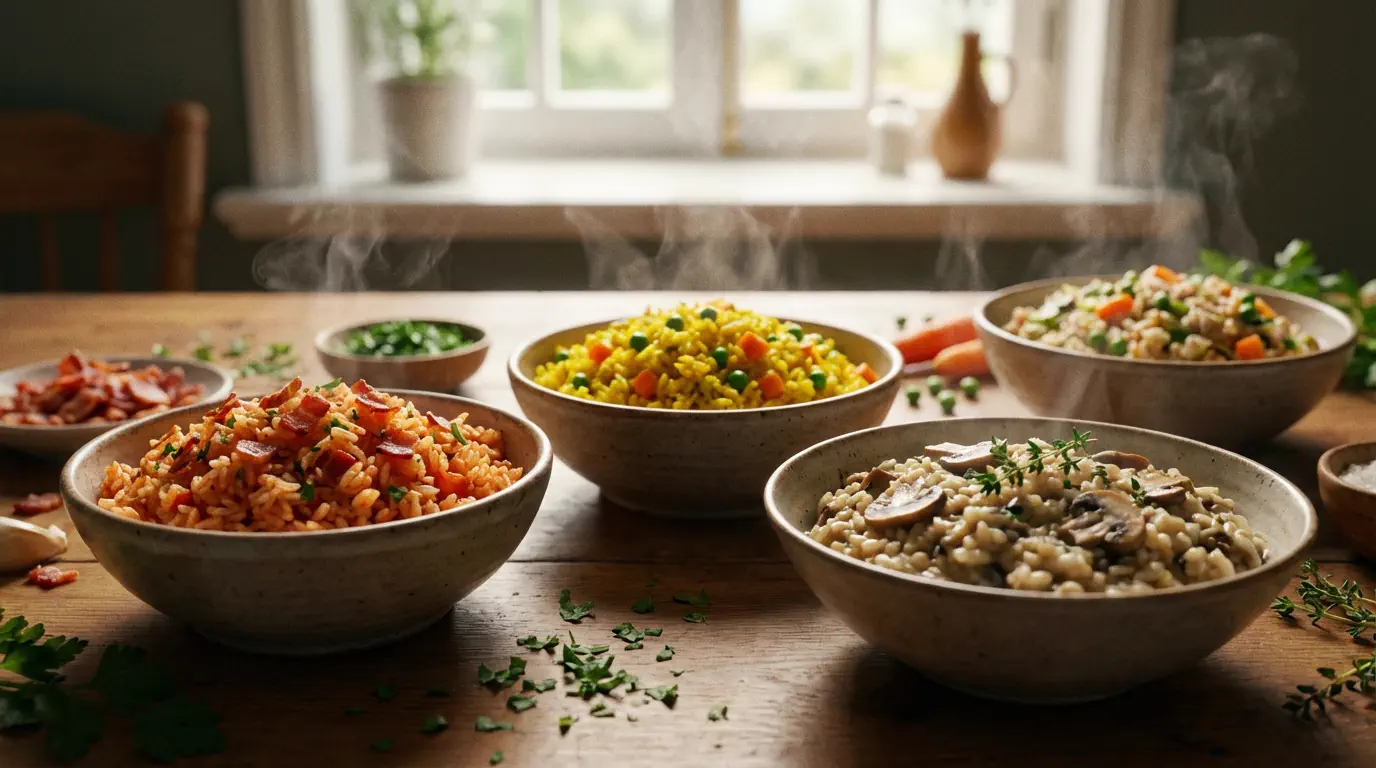 Arroz diferente em 10 minutos com temperos coloridos e aromáticos
