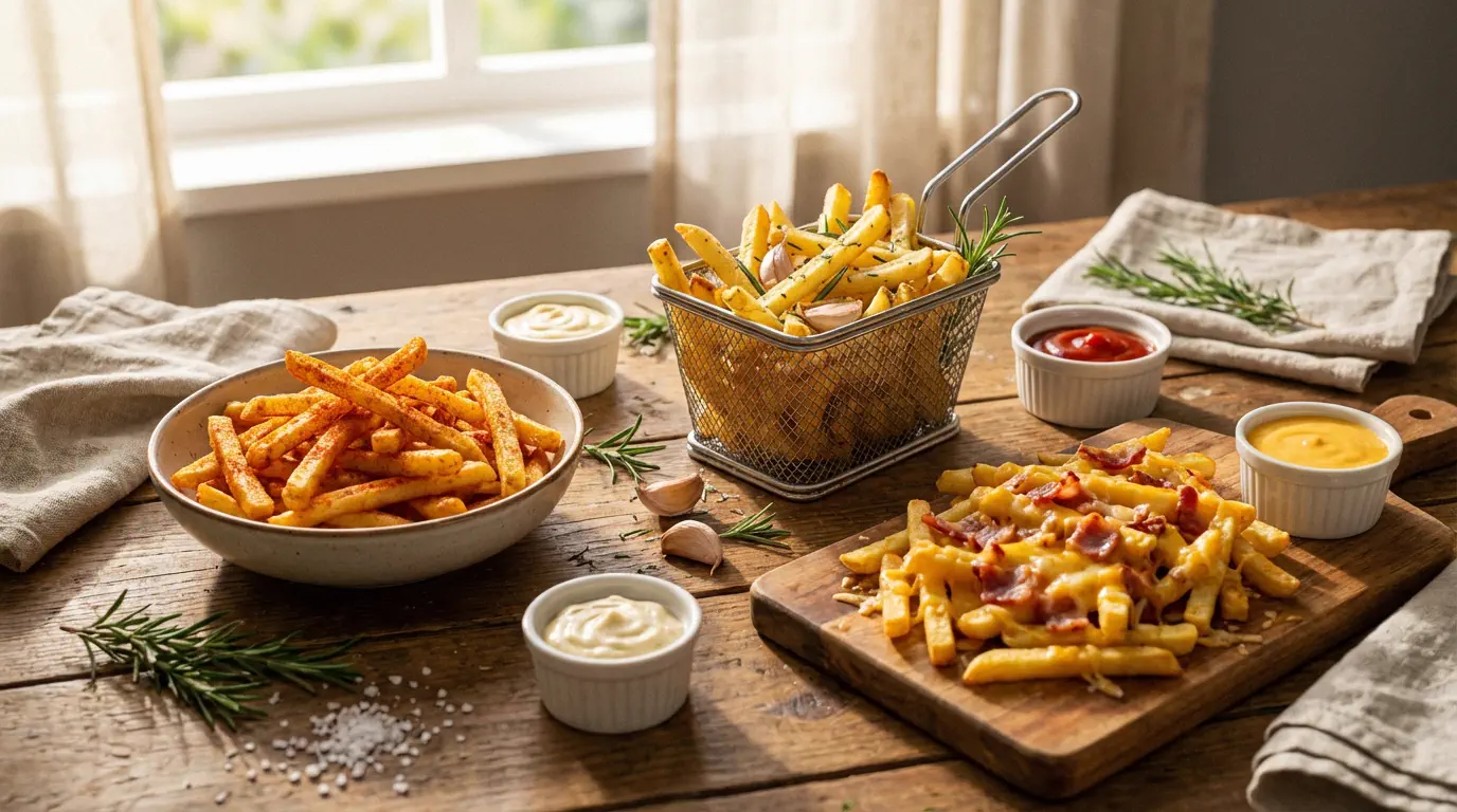 Batata frita perfeita na Air Fryer com diferentes cortes e temperos
