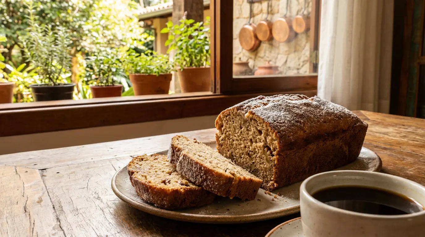 bolo integral de banana fofinho recém-assado