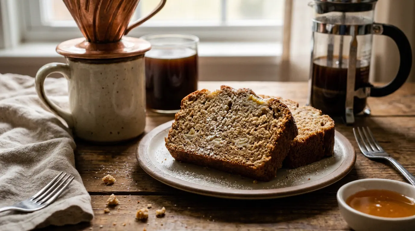 bolo integral de banana fofinho servido em fatias