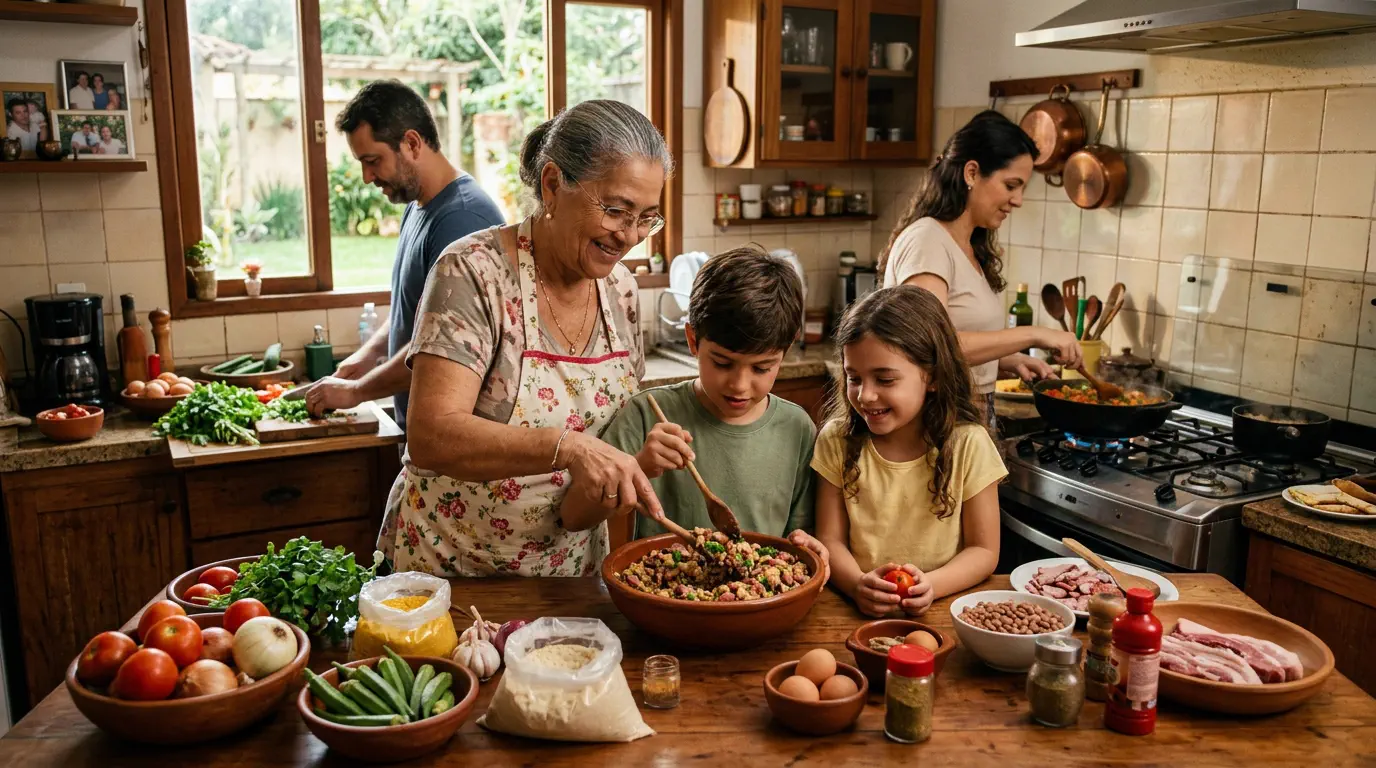 comidas caseiras que todo mundo ama servidas em mesa familiar farta