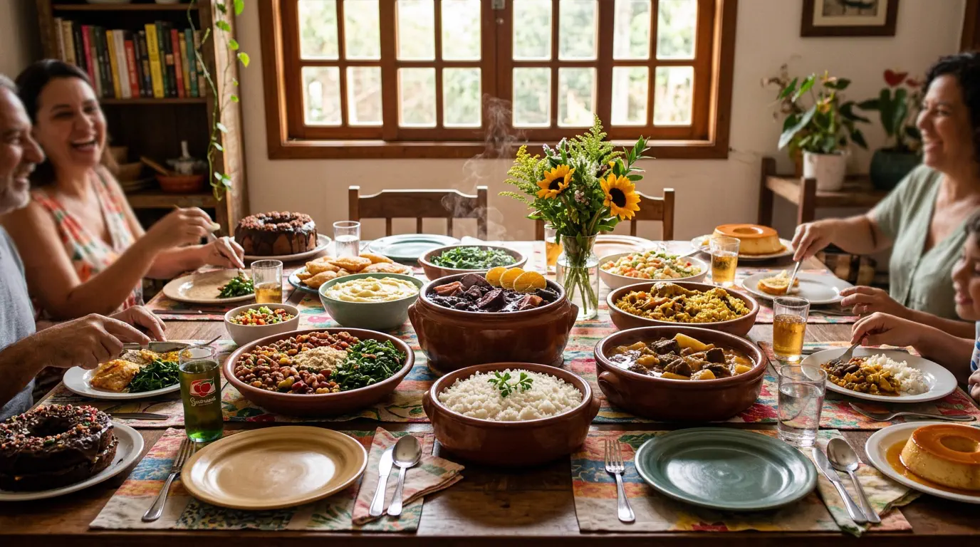 comidas caseiras que todo mundo ama em mesa de almoço familiar