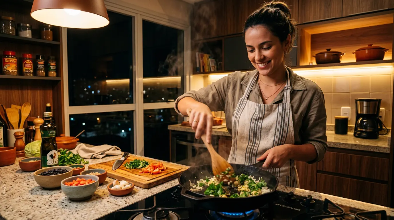 ideias de jantar simples e saboroso servidos em mesa acolhedora