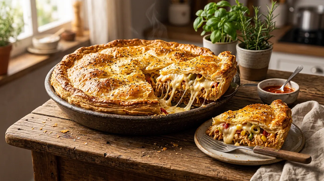 pastelão de forno dourado e recheado