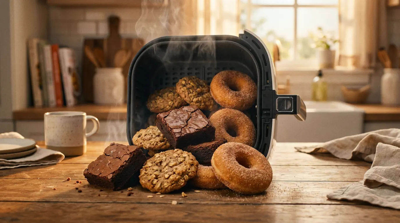 Receitas doces na Air Fryer com brownies cookies e bolos dourados