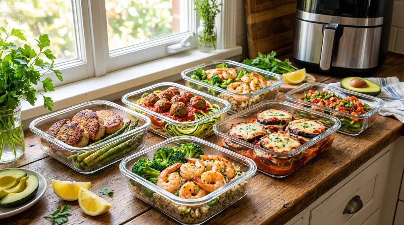 Receitas rápidas na Air Fryer para o dia a dia com hambúrguer caseiro e legumes assados