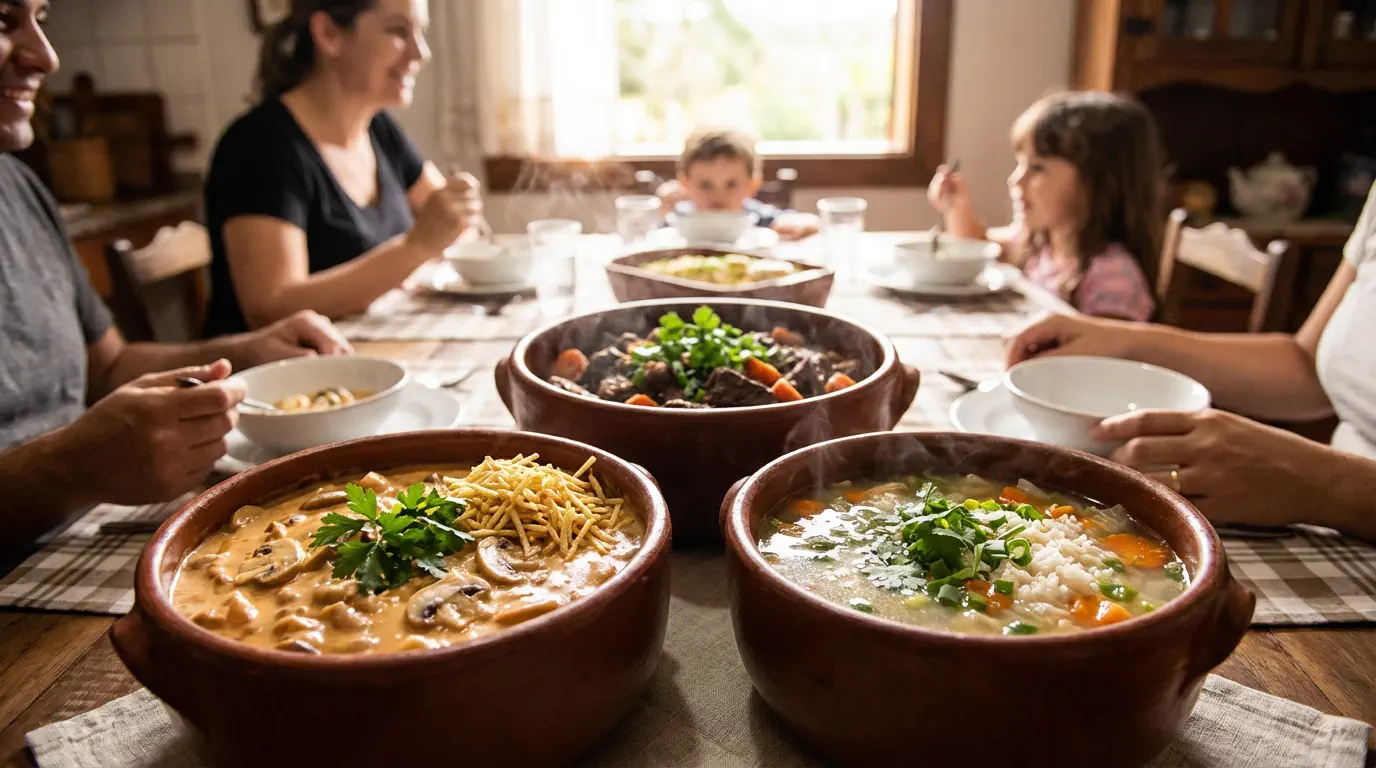 Receitas tradicionais fáceis para família com macarrão ao molho e feijão tropeiro