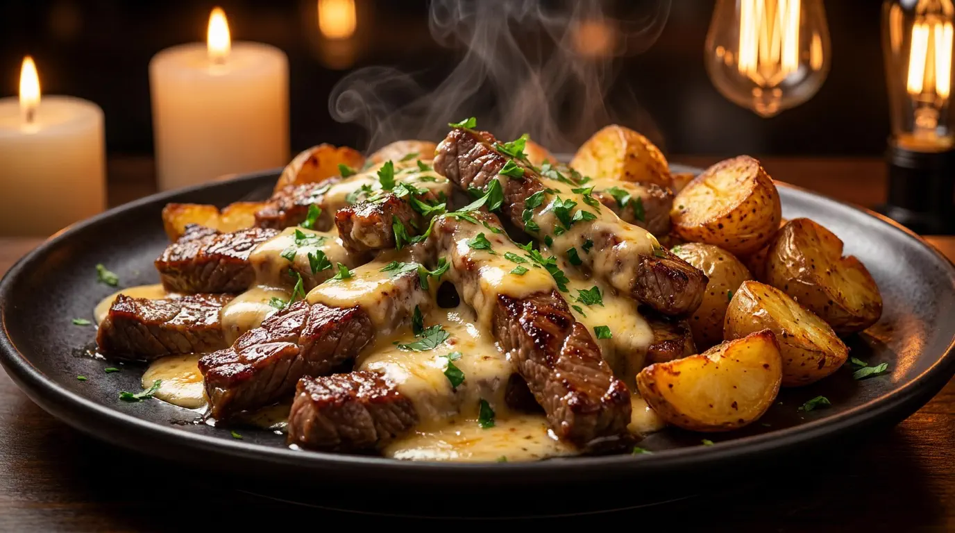 Tirinhas de Carne com Queijo Cremoso