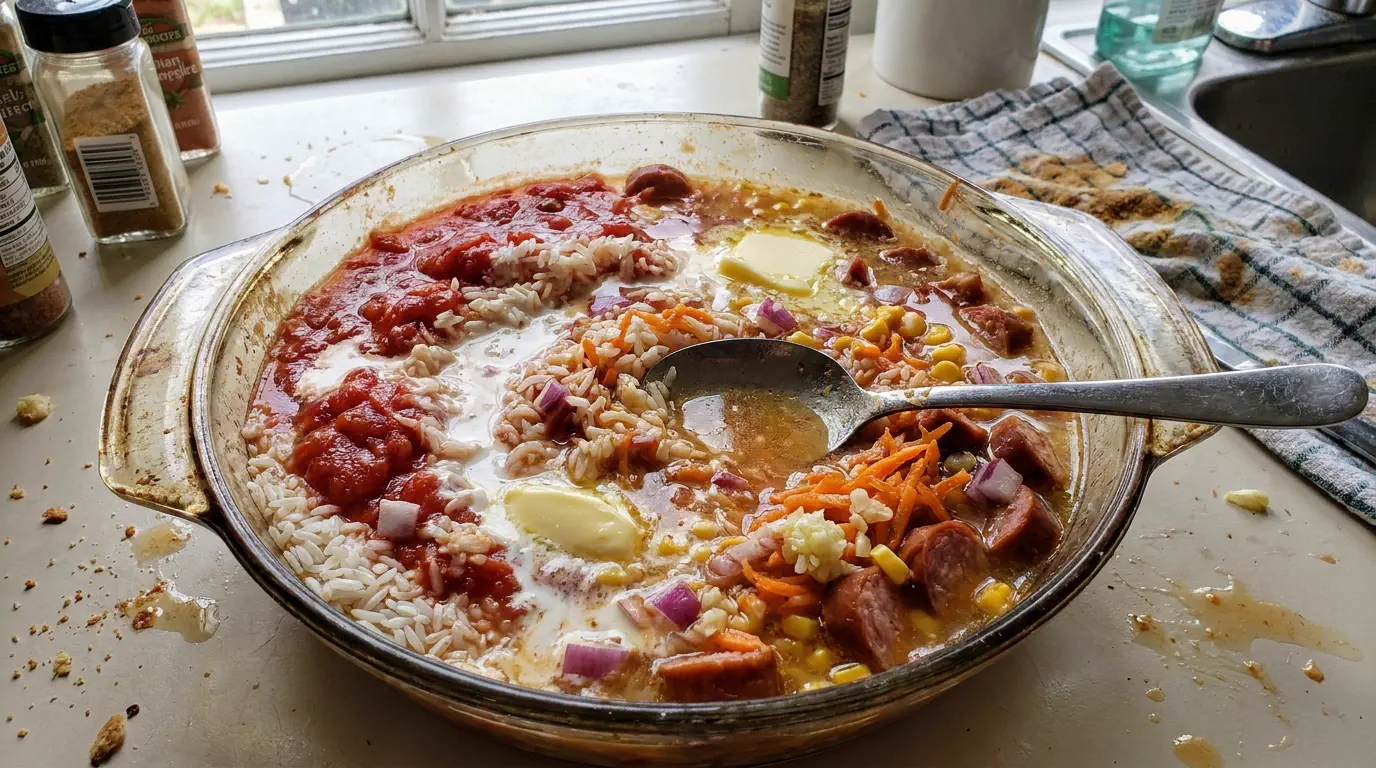 arroz de forno preguiçoso cremoso na travessa